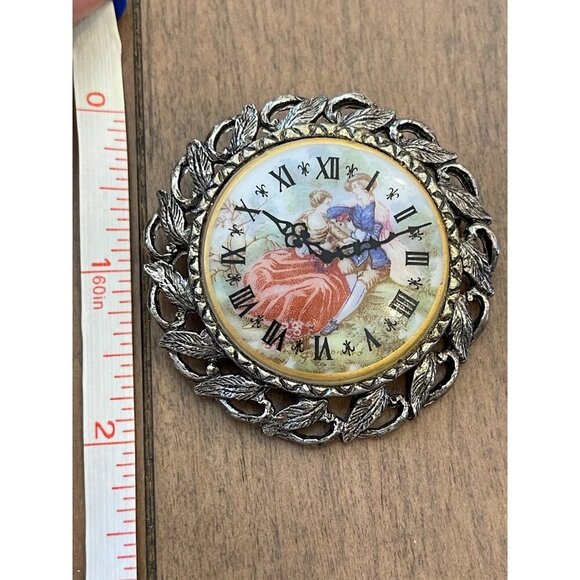 Vintage Victorian Style Brooch With Roman Numerals & Classical Scene, Clock - Picture 6 of 6